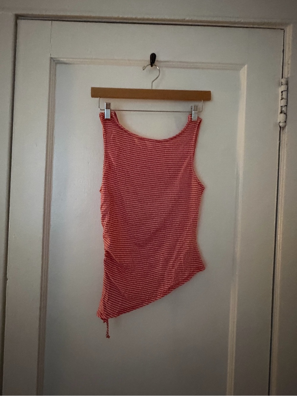 Lisa Says Gah Red Gingham Asymmetric Tank